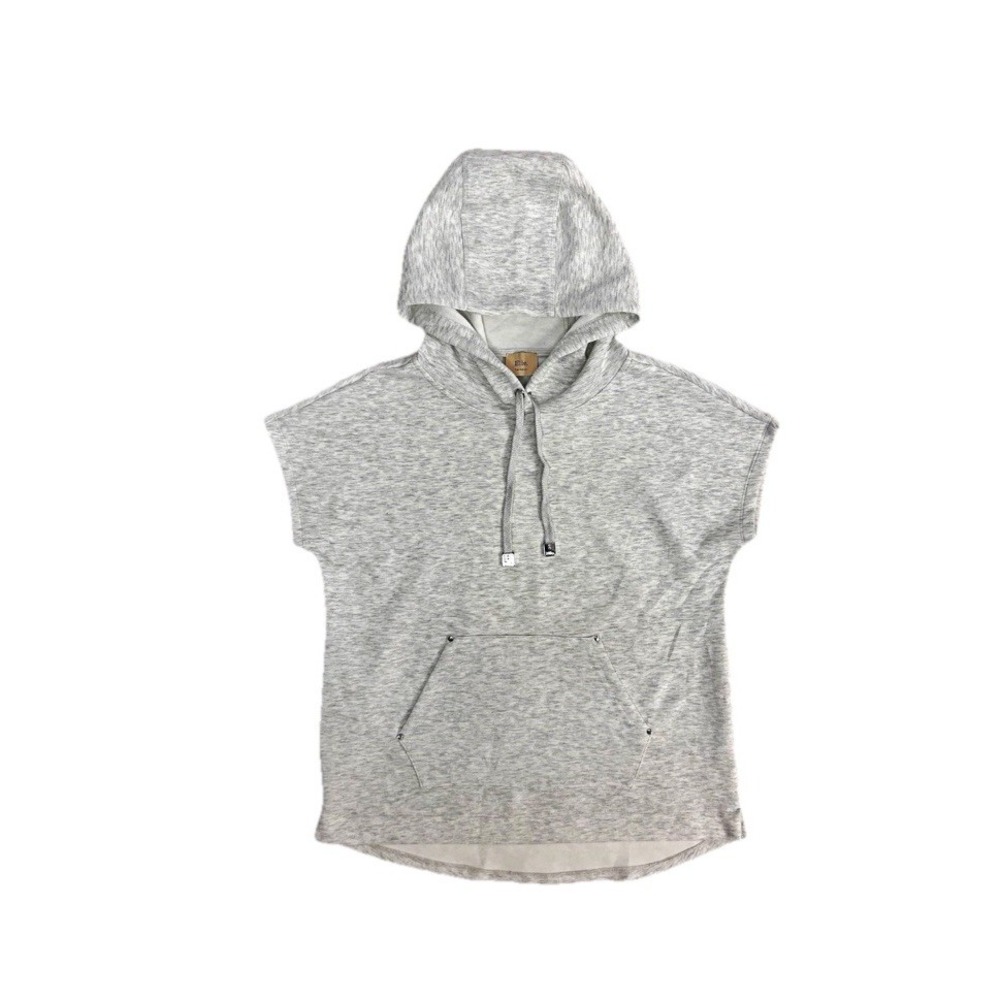 Elie Tahari Gray Heather Pullover Hoodie Womens XS Cap Sleeve Drawstring Pockets